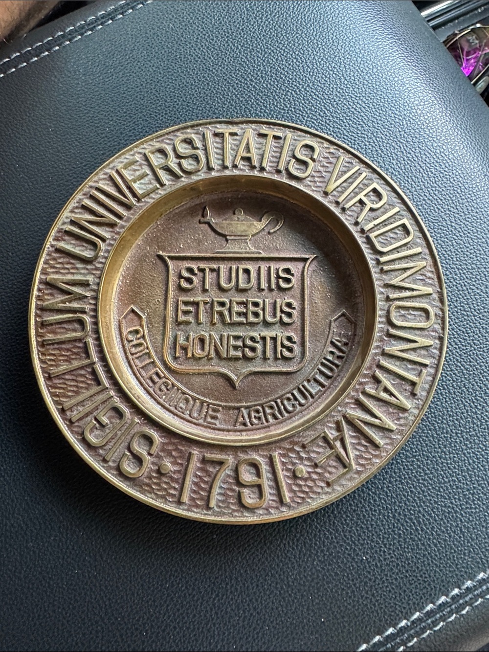 Vintage University of Vermont UVM Brass Collegiate Medallion Plaque/Trinket Dish